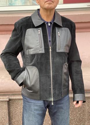 Куртка adamo чоловіча шкіра/замша натуральна коротка чорна на змійці
