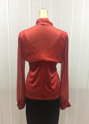 Блуза сорочка шовкова жіноча balizza червона з бантом довгий рукав3 фото