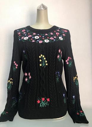 Свитер женский черный косы вышивка