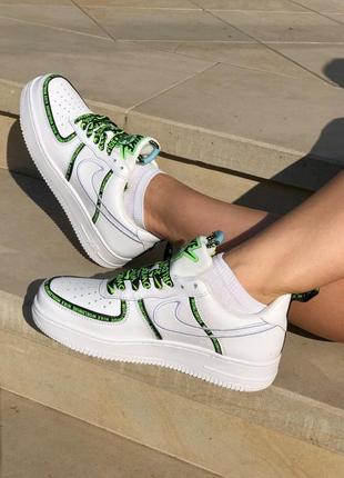 Крутые женские кроссовки nike air force 1 worldwide white/green белые с зелёным2 фото