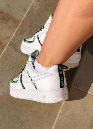 Крутые женские кроссовки nike air force 1 worldwide white/green белые с зелёным7 фото