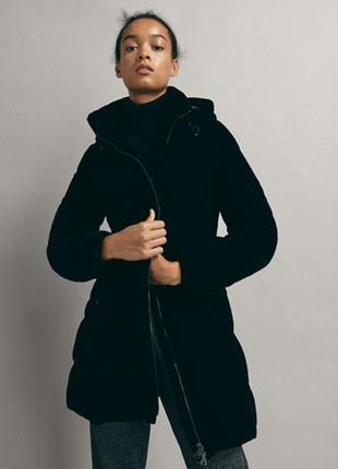 Женский шикарный велюровый пуховик пальто от massimo dutti