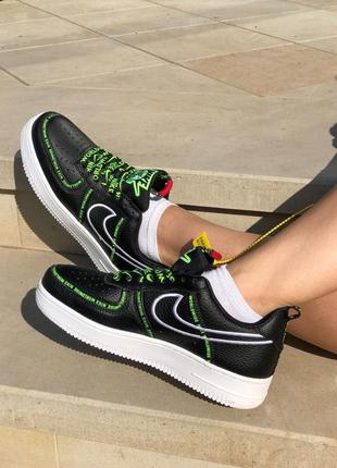 Классные женские кроссовки nike air force 1 worldwide black/green чёрные с зелёным