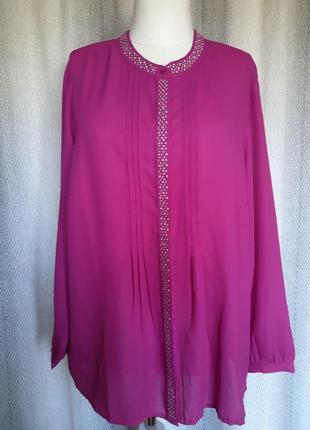 Женская шифоновая блуза со стразами fair lady, блузка фуксия, рубашка стразы.1 фото