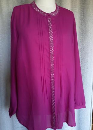 Женская шифоновая блуза со стразами fair lady, блузка фуксия, рубашка стразы.3 фото