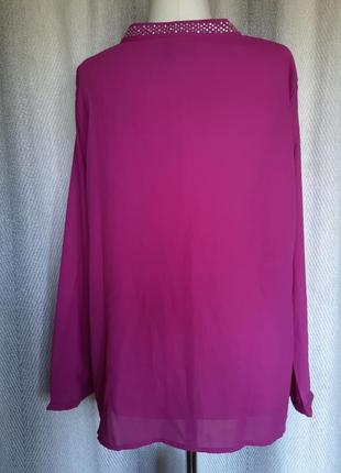 Женская шифоновая блуза со стразами fair lady, блузка фуксия, рубашка стразы.2 фото