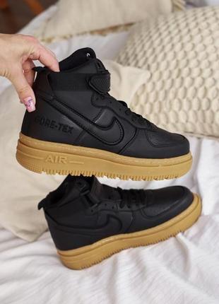 Отличные мужские высокие кроссовки nike air force 1 gore-tex hight black чёрные