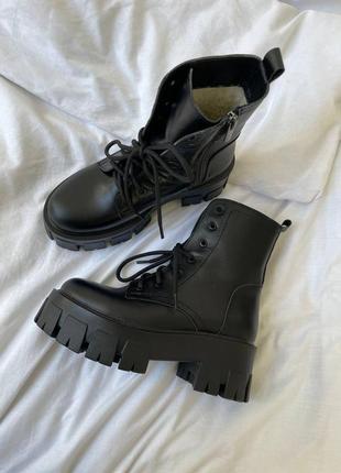 Жіночі зимові шкіряні сапожки натуральна шкіра на тракторній підошві з хутром зима зимні ботинки мех кожа