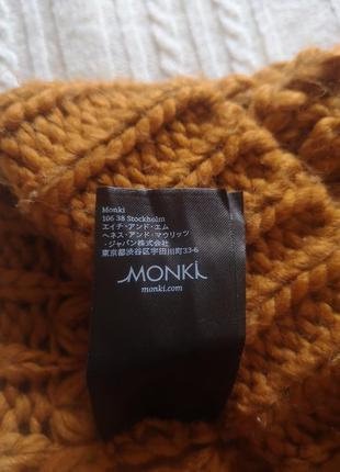 Классная горчично коричневого цвета, шапка, monki, вязаная, тёплая, с отворотом, коричневая,4 фото