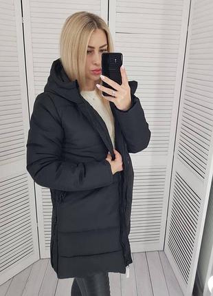 Теплий жіночий пуховик на силіконі якісний новий з внутрішніми лямками чорний