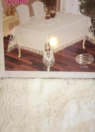 Шикарна якісна скатертина з кружевом . скатерть на большой стол