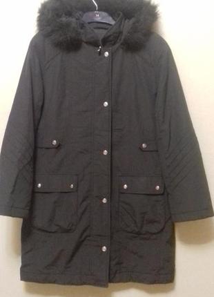 Пальто на синтапоне плащ довга куртка з капюшоном розмір s