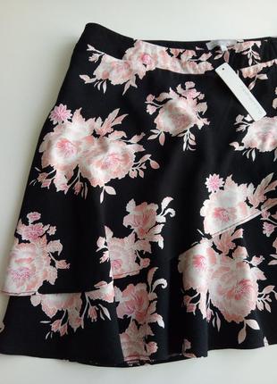 Красивейшая легкая юбка мини в цветочный принт из натуральной ткани