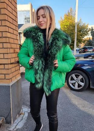 💚💚💚пуховик жіночий шуба жіноча хутро натуральне пуховик женский мех чернобурка 60 см