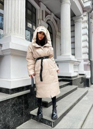Шкіряне пальто куртка пуховик в стилі zara вільного крою оверсайз з капюшоном| зима до -20⁰