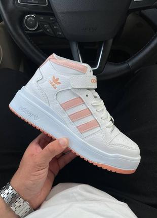 Красивейшие женские высокие кроссовки meaning adidas forum high white/pink белые с розовым