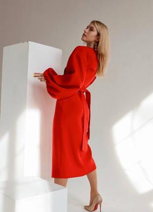 Шикарное платье с рукавами воланами красное2 фото