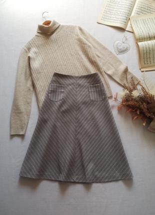 Серая, юбка, трапеция, с карманами, расширенная, а-силуэт, винтаж,1 фото