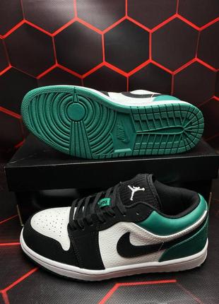 Кроссовки air jordan 1 low green/white/black (кожа, нубук)