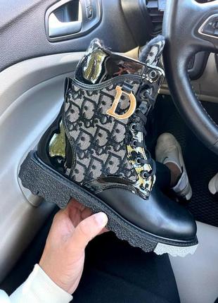 Стильные женские ботинки в стиле christian dior boots чёрные с серым