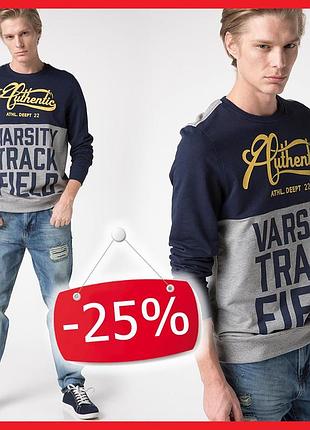 Синій чоловічий світшот de facto / де факто з написом на грудях varsity track field
