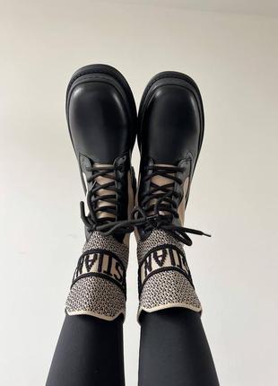 Стильные женские ботинки в стиле christian dior beige black sock чёрные с бежевым4 фото