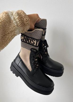Стильные женские ботинки в стиле christian dior beige black sock чёрные с бежевым3 фото