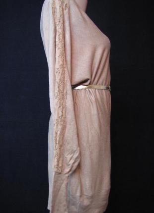 Туника-платье с кружевной вставкой на рукавах2 фото
