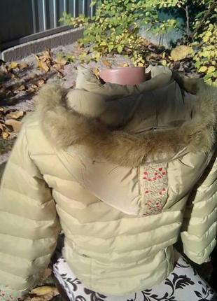 Куртка пуховик lawine оливкового цвета с мехом кролика2 фото