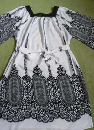 Супер красивое платье#туника#белый#черный#ажурный#принт#с поясом