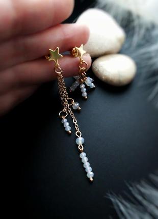 Колье чокер ожерелье белый опаловый хрусталь бусины звезды камень гематит золотистый аксессуар на шею подарок4 фото