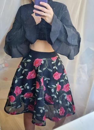 Нарядная новая юбка солнце пышная в розы в цветы апликацию9 фото