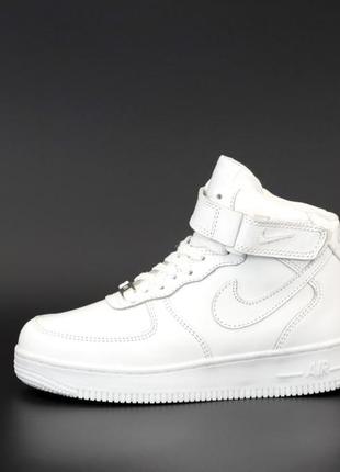 Женские высокие кожаные кроссовки с мехом nike air force#найк3 фото