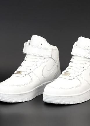 Женские высокие кожаные кроссовки с мехом nike air force#найк4 фото