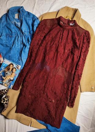 Asos асос платье бордо бордовое винное марсала вишневое бургунди гипюр гипюровое
