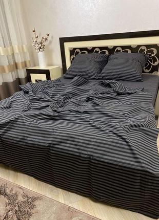 Комплект постельного белья из бязи-люкс, серо-черная полоска