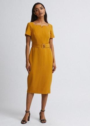 Dorothy perkins платье оранжевое желтое горчичное с поясом3 фото