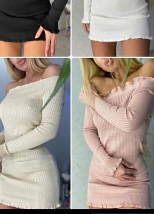 Туніка в рубчик міні оливкове плаття на плечі