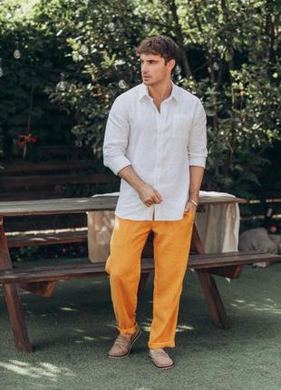Чоловічі брюки morandi із льону гірчичні колір4 фото