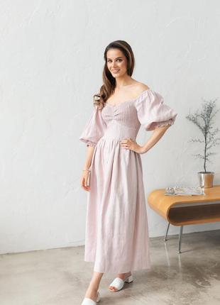 Льняна сукня morandi princess-floral print пудровий колір2 фото