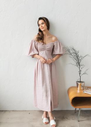 Льняна сукня morandi princess-floral print пудровий колір