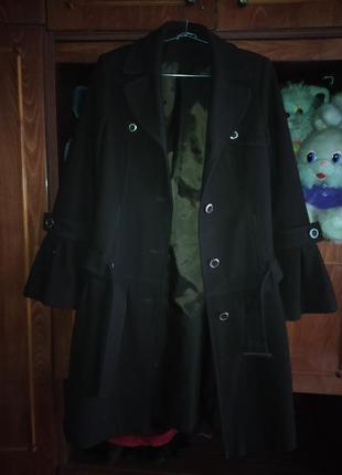 Стильне пальто жічоне коричневе з поясом2 фото
