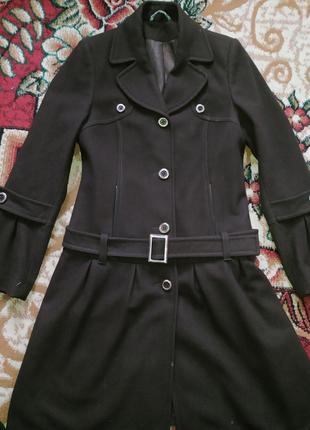 Стильне пальто жічоне коричневе з поясом1 фото