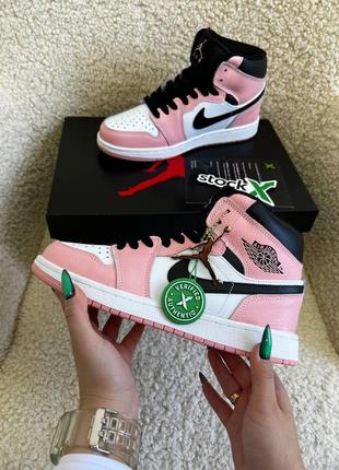 Жіночі шкіряні кросівки nike air jordan high white pink