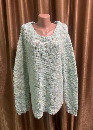 Буклированный свитер мятного нежного цвета оверсайз размер xxl- 3xl-4xl