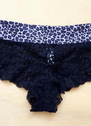 Нові чорні мереживні леопардові трусики танга з принтом м-л/m-l/10-12/38-40/46-48 marks spencer
