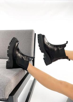 Женские кожаные зимние ботинки челси натуральная кожа с мехом черные сапоги зима4 фото