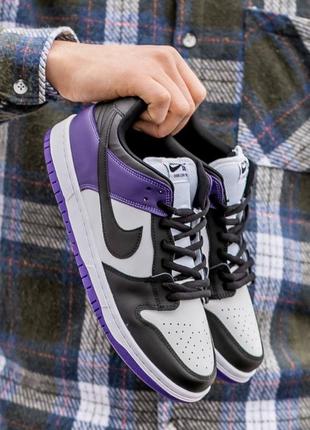 Мужские кожаные кроссовки nike sb dunk white\black\purple #найк