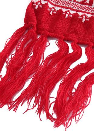 Вязаный шарф новогодний зимний со снежинками и оленями 160*16 см6 фото