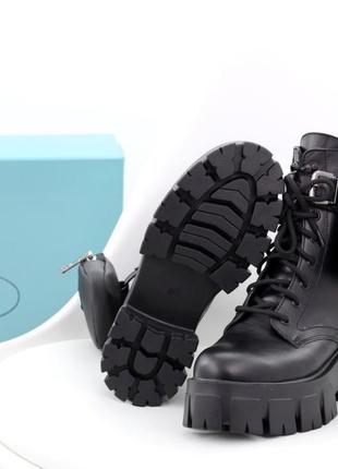 Женские ботинки prada black boots fur (зима, с мехом)4 фото